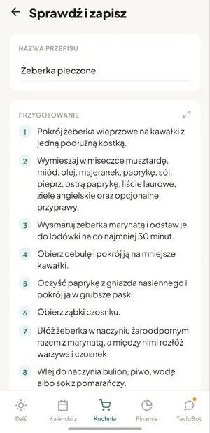 Zaimportowany przepis Żeberka pieczone z krokami przygotowania rozpisanymi automatycznie