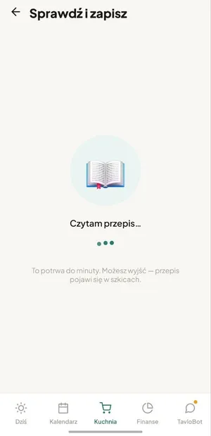 Ekran importu: Kamerdyner czyta przepis z wklejonego linku